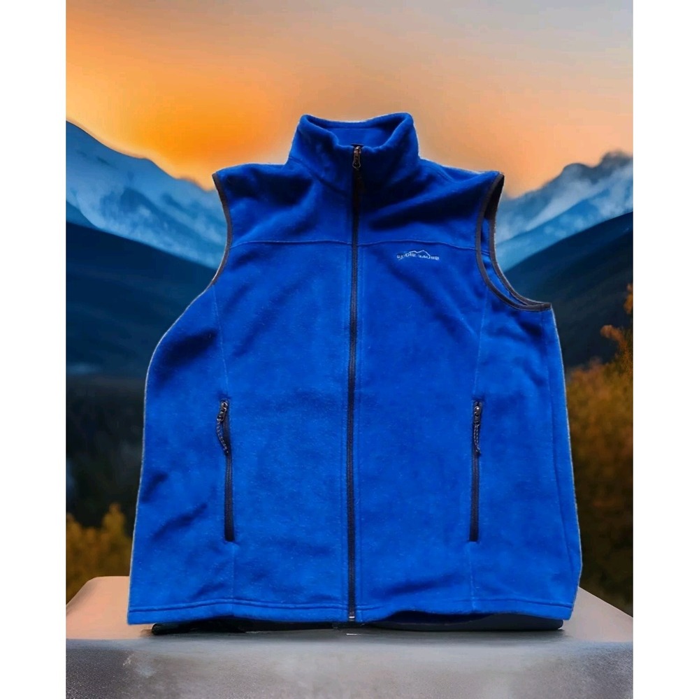 Eddie Bauer Fleece Vest Mens Large Blue Excellent Full Zip Sleeveless Jacket
